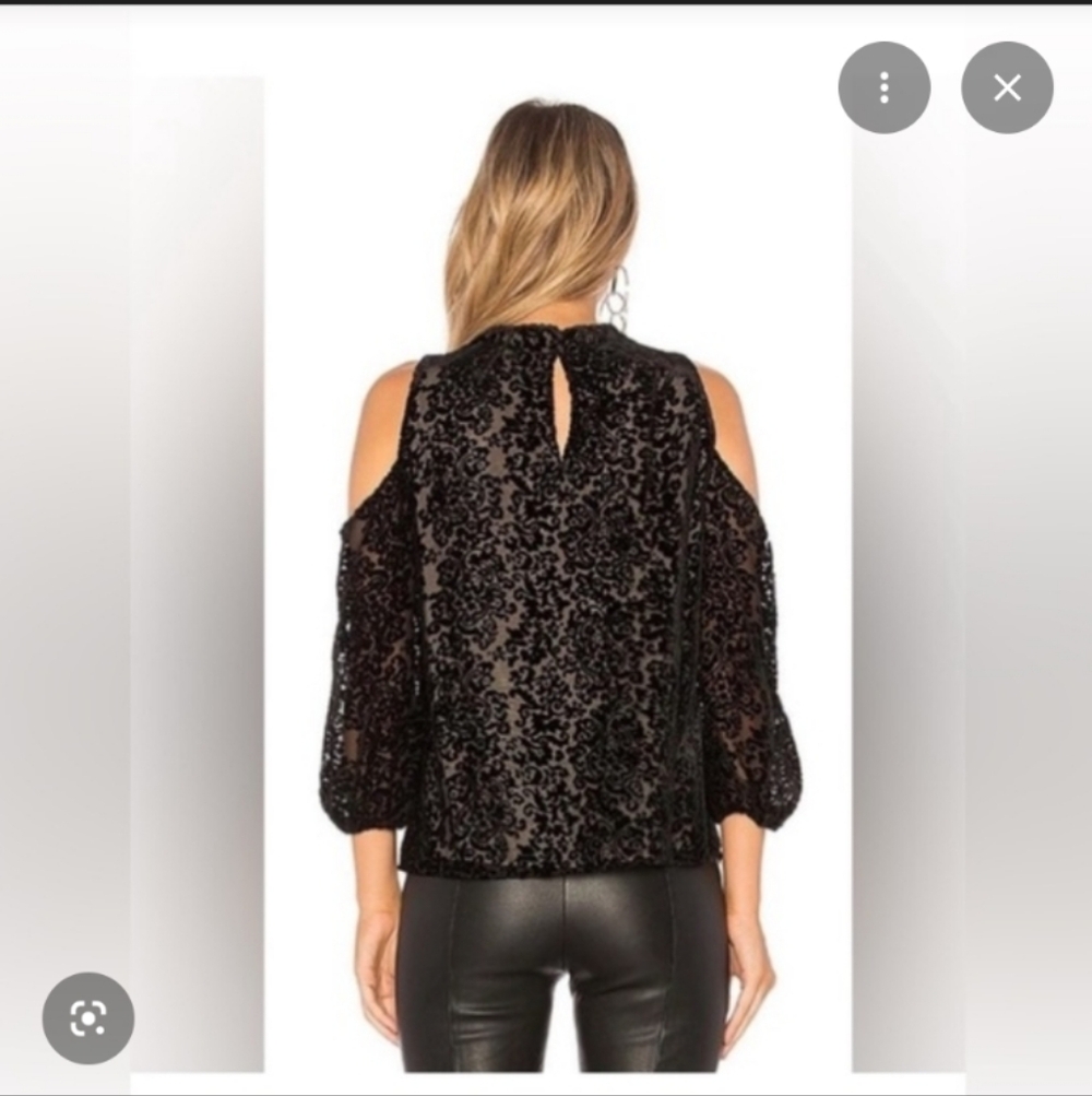 Alice + Olivia Hallie Cold Shoulder Velvet Devore Burnout Blouse - Picture 2 of 8